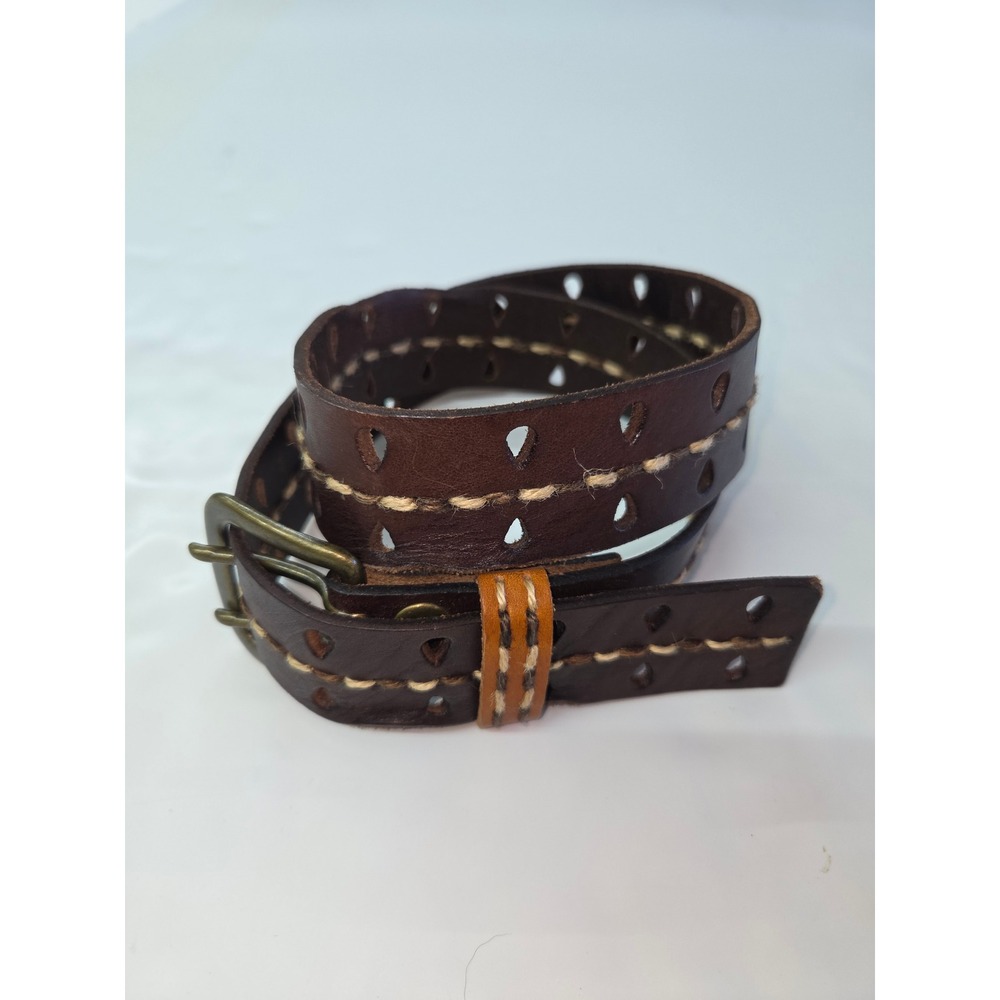 BKE Womens Brown Genuine Leather Double Prong Whipstitch Belt Size S WALASH